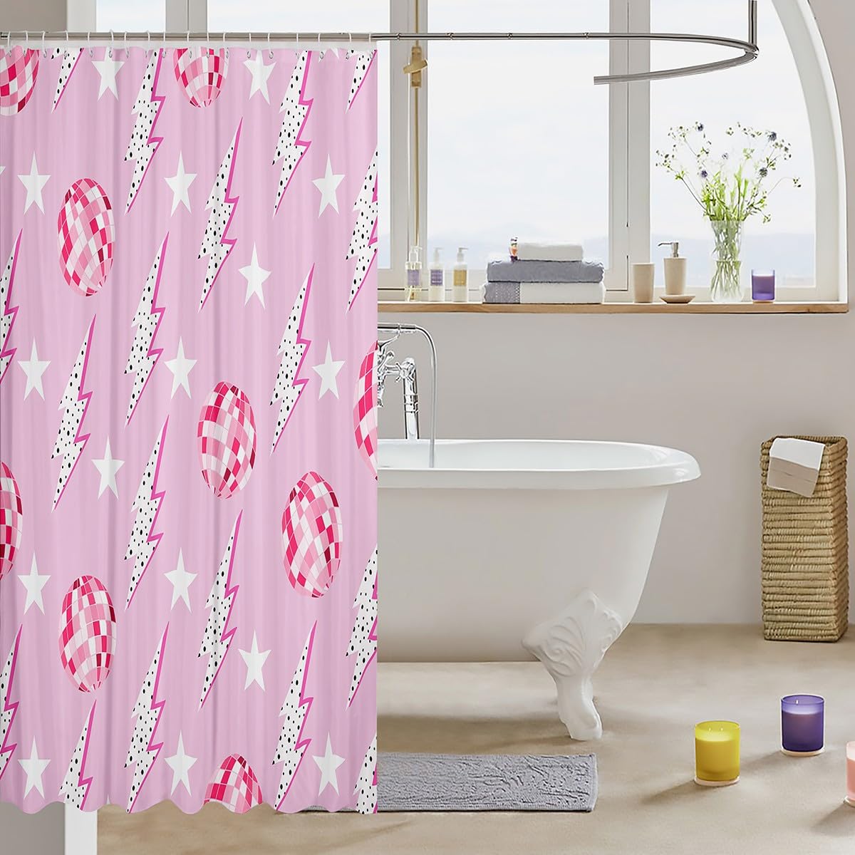 Cute Bathroom Curtains -  Waterproof Curtains, 12 Hooks Suits