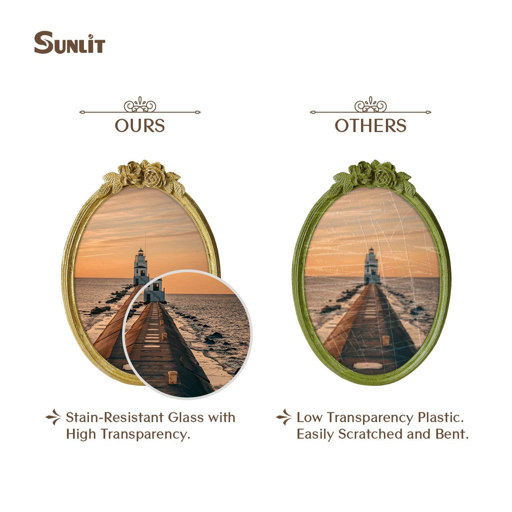 Vintage Picture Frame, Oval Antique Photo Frames with Glass Front, Luxury Photo Display, Tabletop Wall Hanging