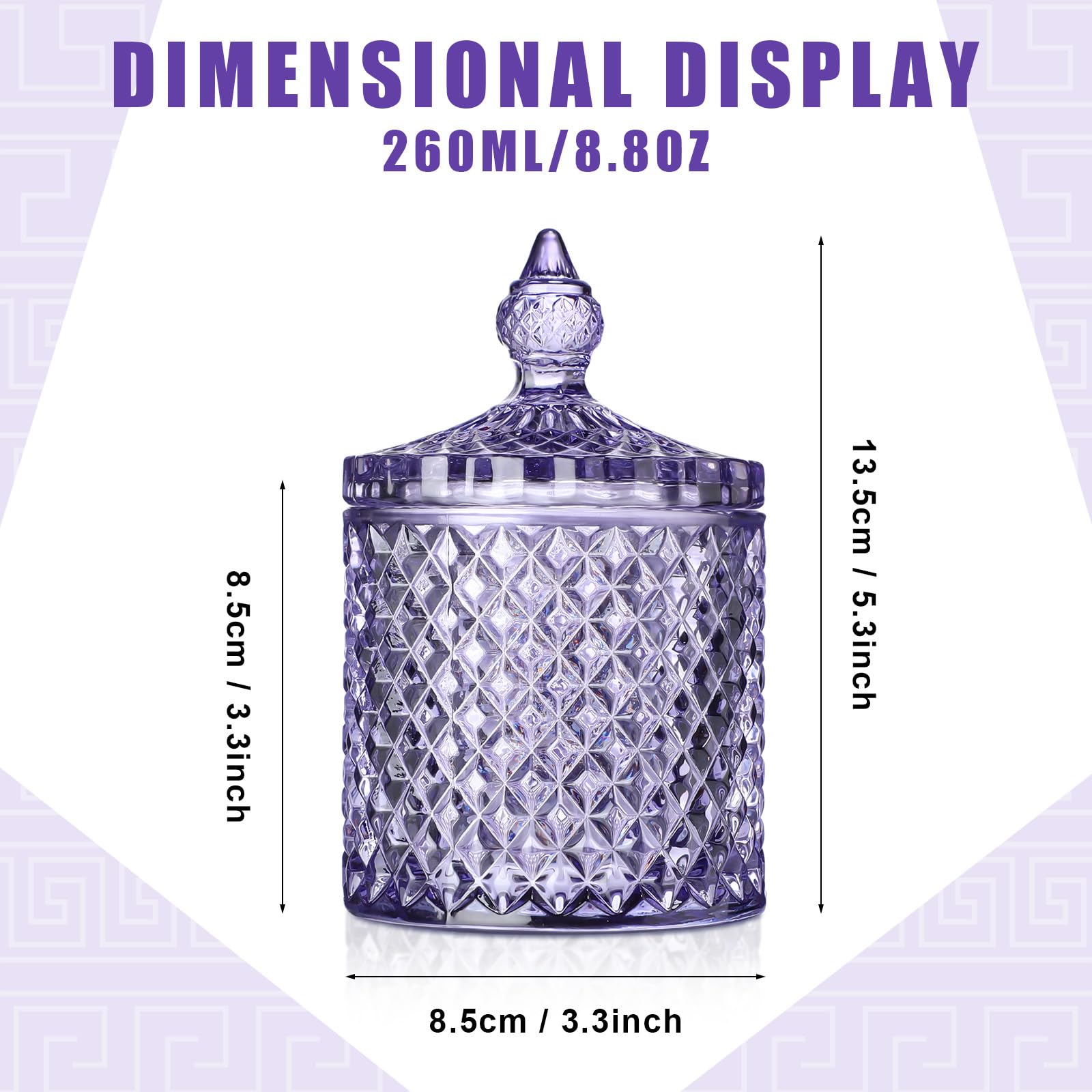 Crystal Glass Candy Jar Set with Lids Home Decorative Storage Jars for Apothecary, Bathroom, Kitchen, and Pantry, Ideal for Cotton Swabs and Jewelry