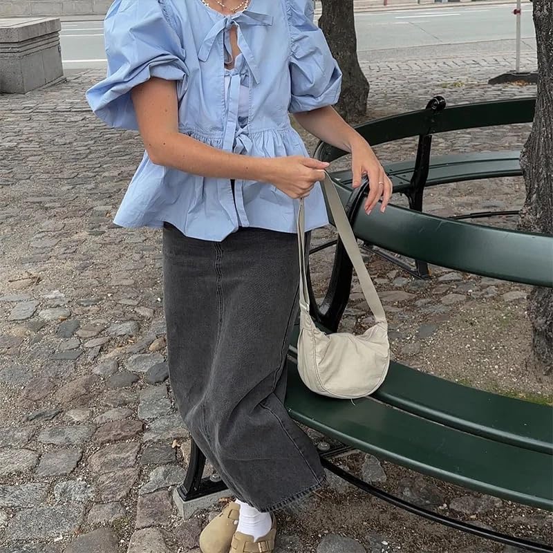 Tie Front Tops Womens Y2k Print Peplum Babydoll Top 3/4 Length Puff Sleeve Coquette Cute Going Out Tops