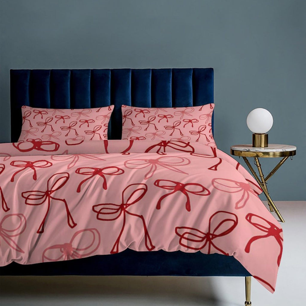 Pink Red Bow Comforter Set Duvet Cover Quilt Cover Set Ultra Soft Bed Cover (1 Duvet Cover+2 Pillowcases)