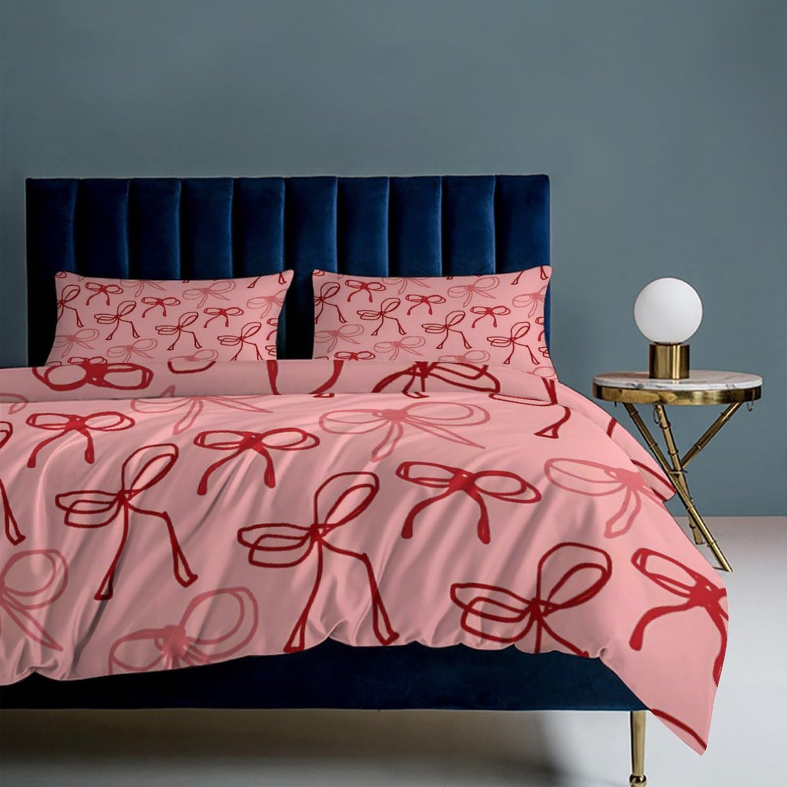 Pink Red Bow Comforter Set Duvet Cover Quilt Cover Set Ultra Soft Bed Cover (1 Duvet Cover+2 Pillowcases)