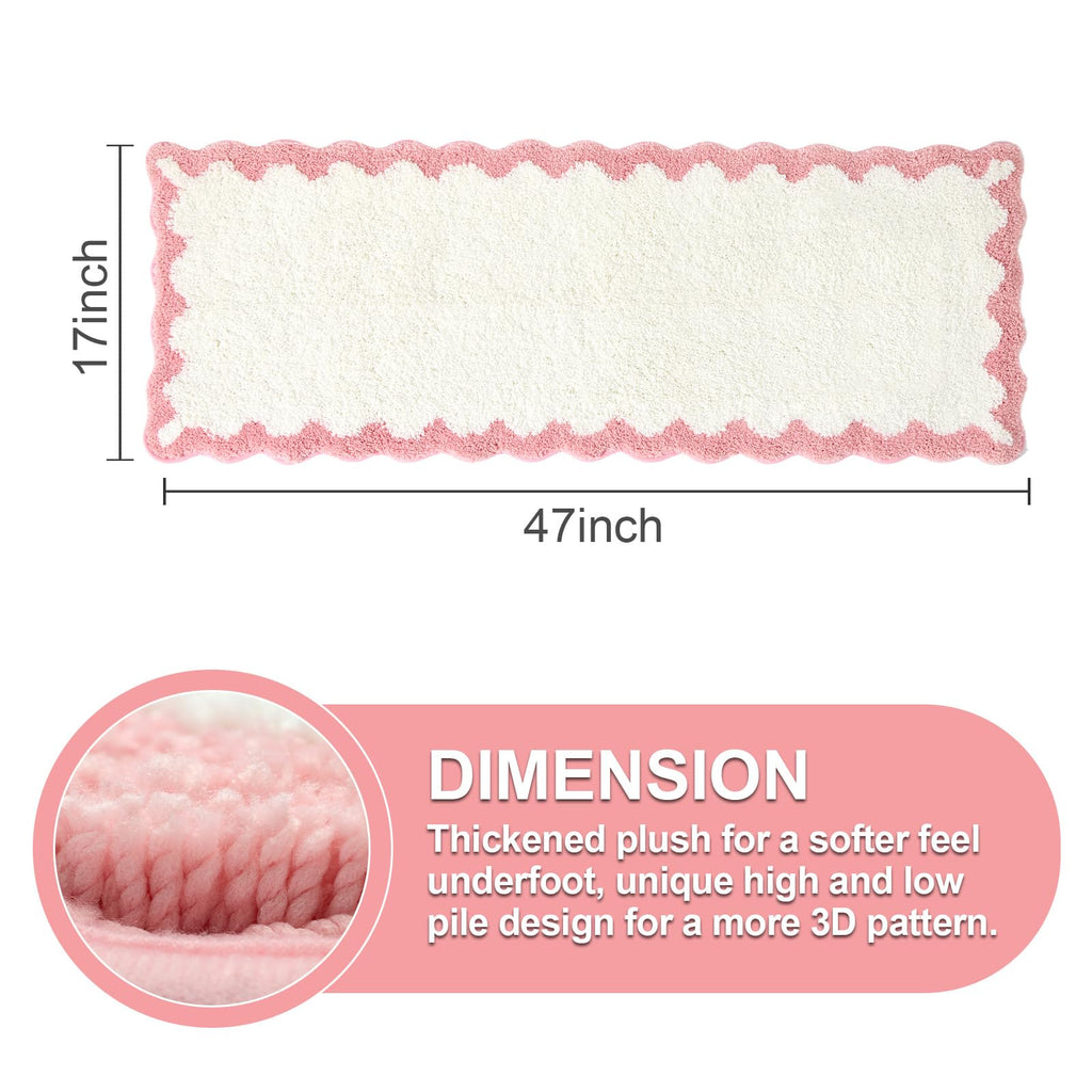 Cute Scalloped Bath Mat, Fun Plush Microfiber Scallop Bathroom Rugs Non Slip Washable Quick Dry Absorbent