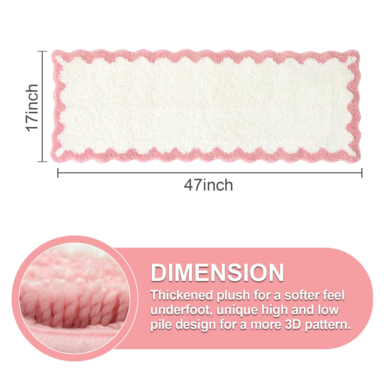 Cute Scalloped Bath Mat, Fun Plush Microfiber Scallop Bathroom Rugs Non Slip Washable Quick Dry Absorbent