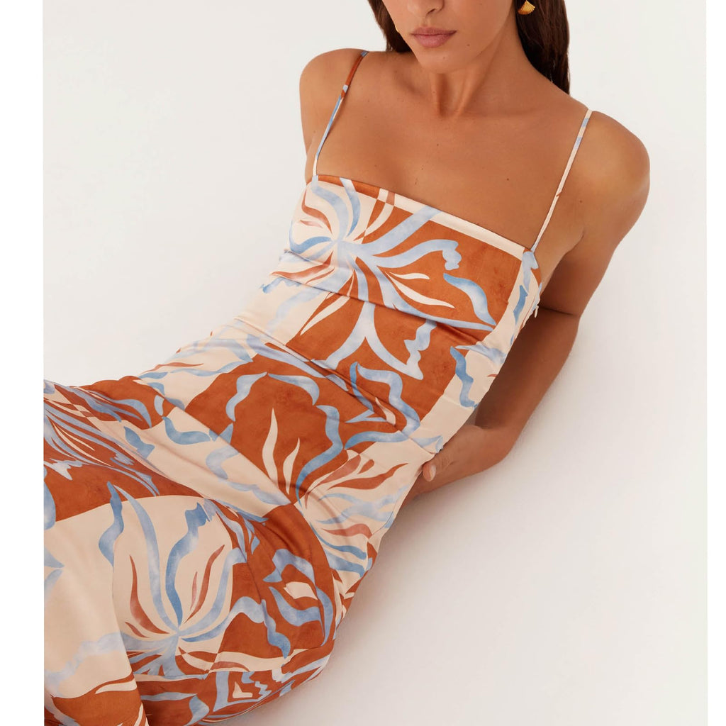 Women Floral Slip Dress Spaghetti Strap Maxi Dress Backless Slim Fit Long Dresses Flowers Print Going Out Dress