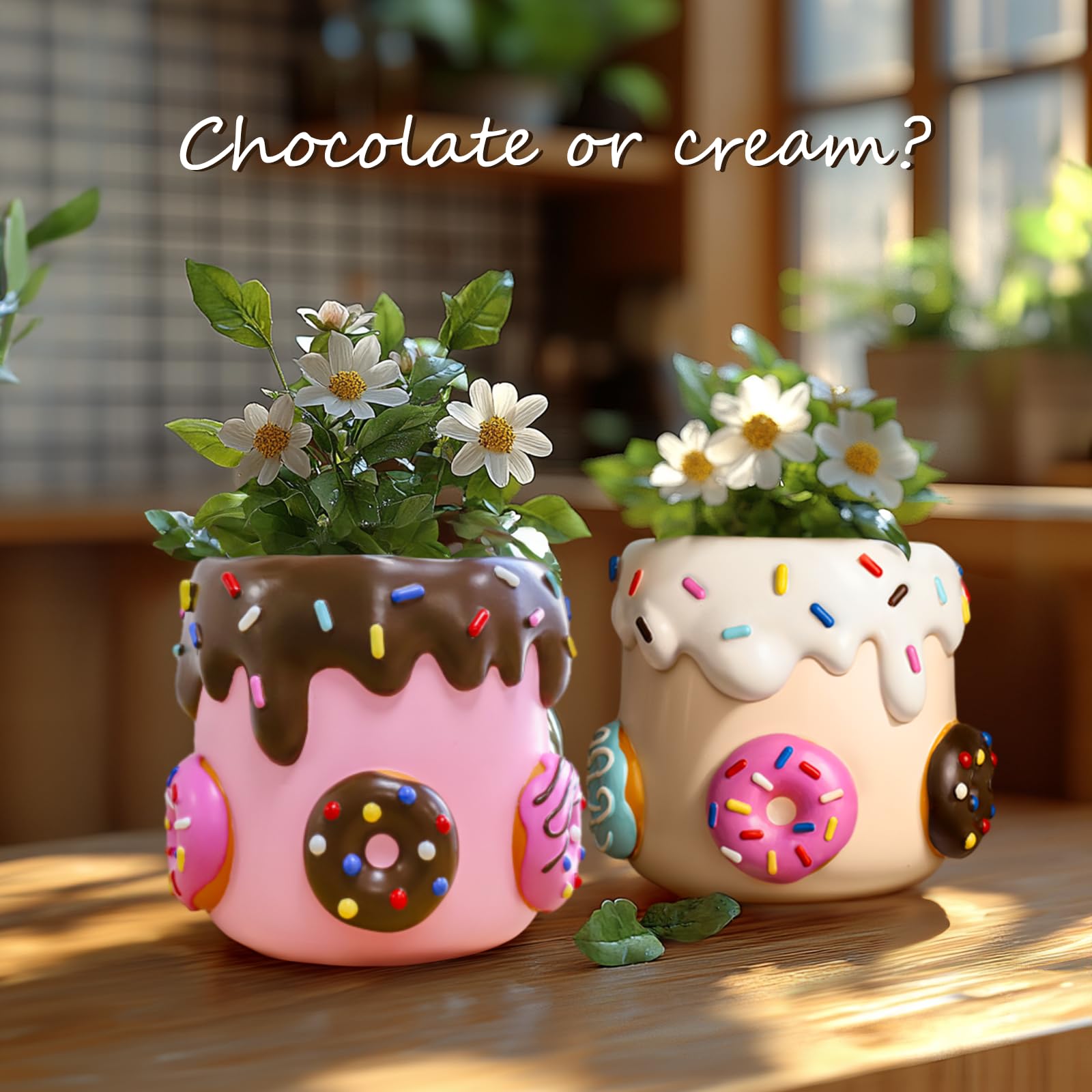 Cute Donut Planters, Unique Plant Pots with Drainage, Rainbow Colorful Small Flower Pots for Indoor Plants, Funny Succulent Planter Pot for Plant Lovers