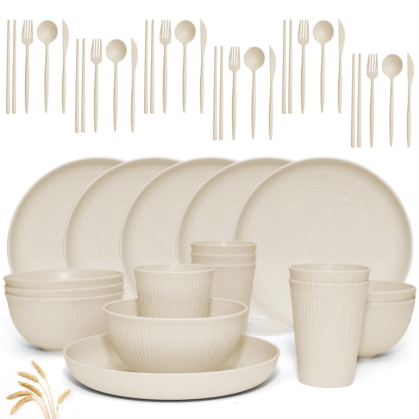 Wheat Straw Dinnerware Sets -36 Piece Unbreakable Dinnerware Sets for 6, Wheat Straw Plates and Bowls Set, Lightweight