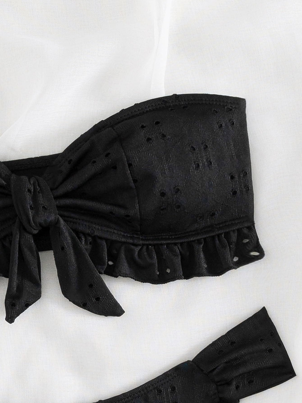 Women's 2 Piece Bathing Suit Ruffle Hem Bandeau Tie Front Bikini Set