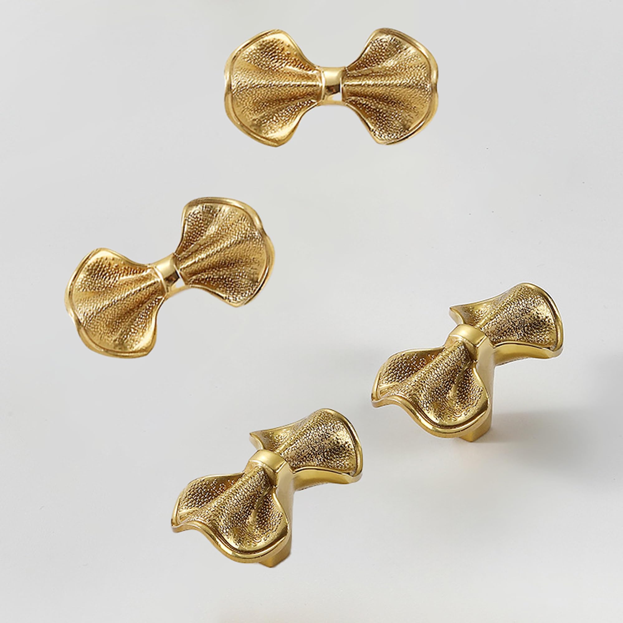 Gold Brass Small Bow Knobs Cute Dresser Drawer Handles Kitchen Cabinet Pulls Art Deco Single Hole Decorative Knobs Modern Furniture Hardware for Closet Cupboard