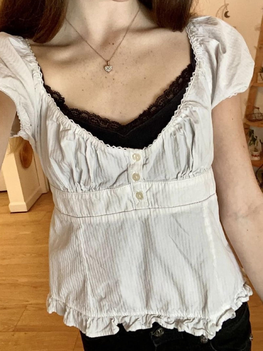 Y2K Short Sleeve Babydoll Tops for Women Cute Aesthetic U Neck Teen Girls Tshirt Ruffle Hem Patchwork Peplum Shirts