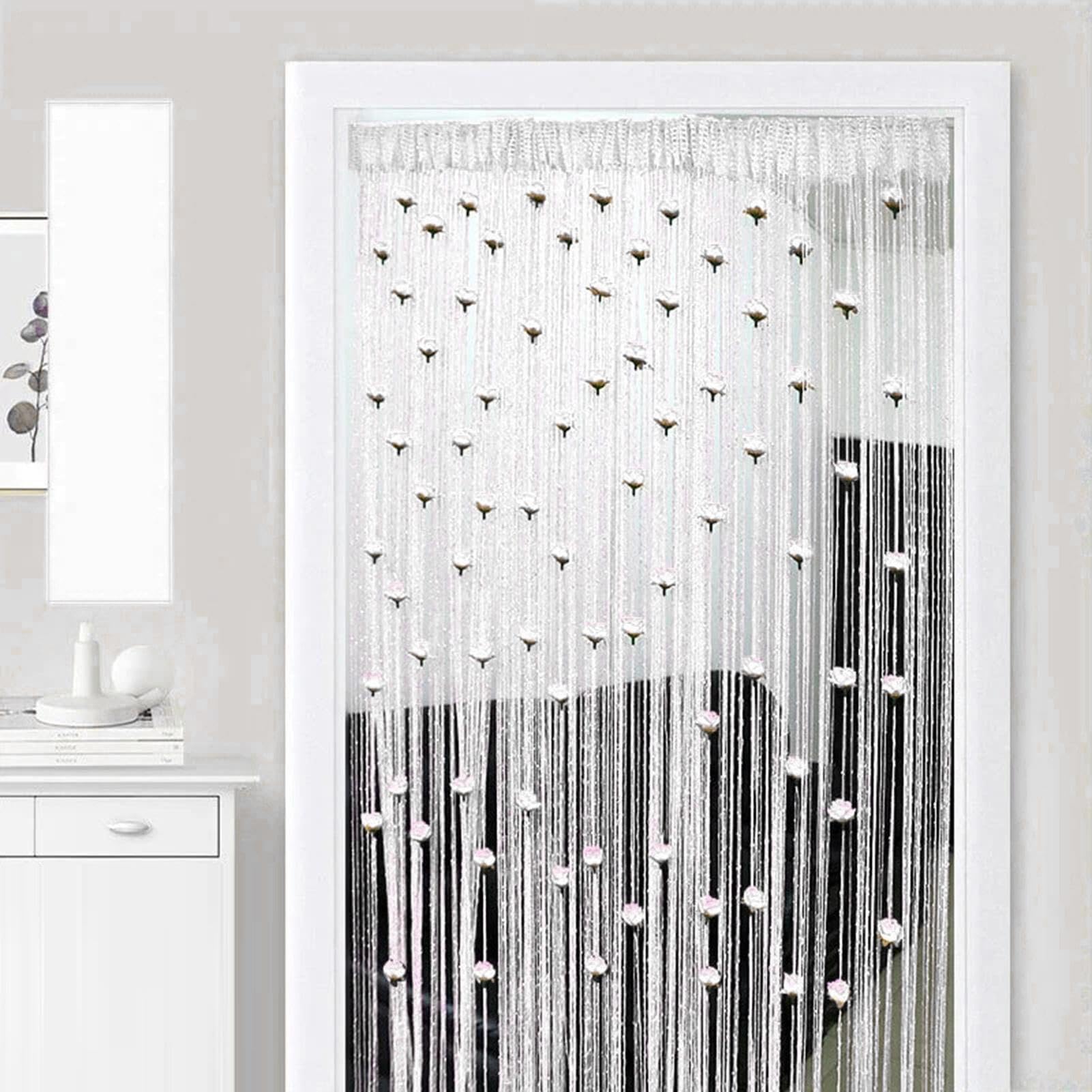 New Beaded String Curtain with Roses - 100 x 200cm Fly Screens for Doors, Tassel Fringe