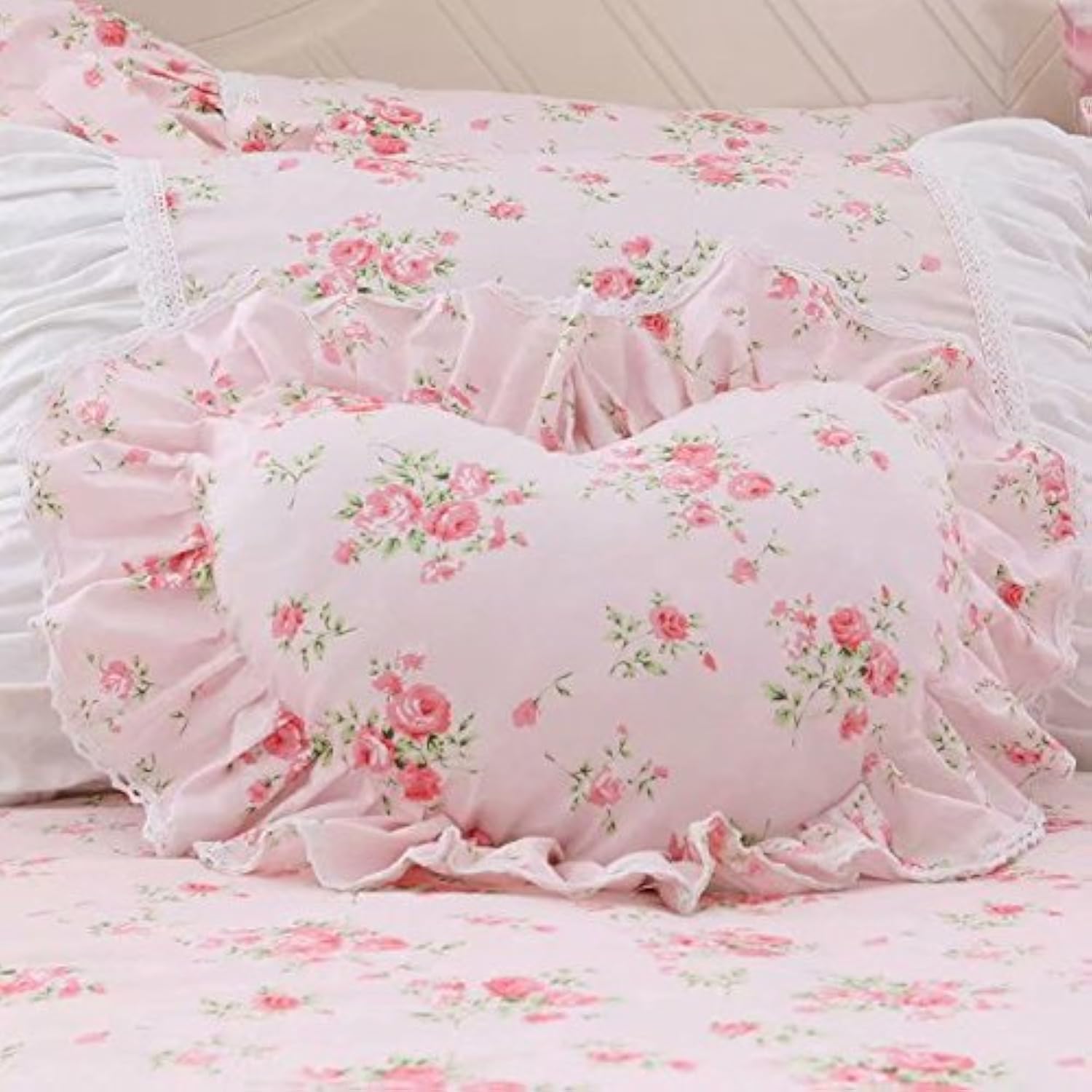Floral Ruffle Design Throw Pillow Sham Cushion Heart Decoration Pillow Shaped Sofa Bed Throw Pillows