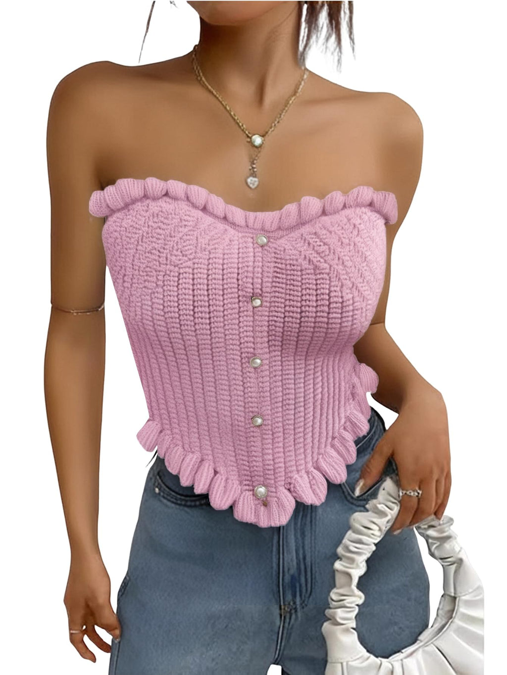 Women's Pearl Strapless Tops Summer Asymmetrical Tube Tops