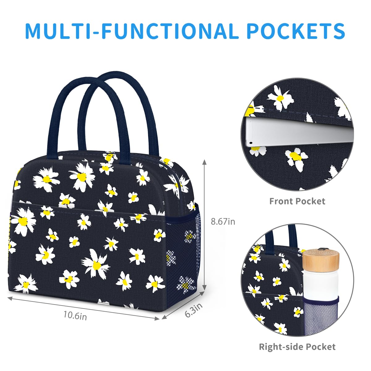 Reusable Insulated Lunch Tote Bag,Leakproof Food Handbags Case High Capacity