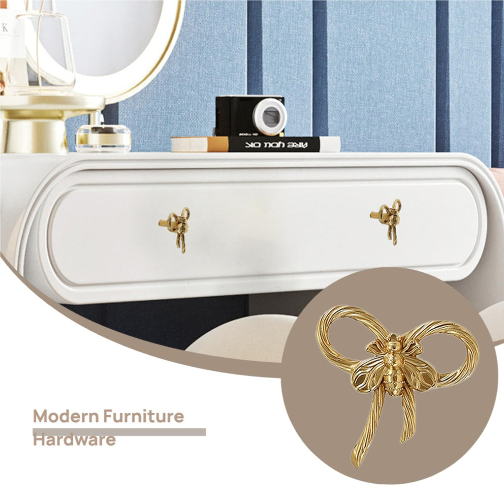 Gold Brass Small Bow Knobs Cute Dresser Drawer Handles Kitchen Cabinet Pulls Art Deco Single Hole Decorative Knobs Modern Furniture Hardware for Closet Cupboard