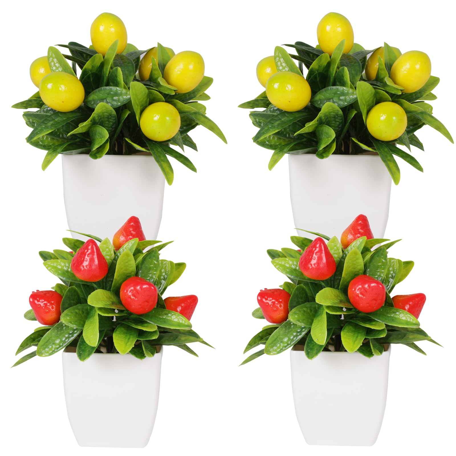 Fruit Artificial Plants Fake Fruit Potted Plant 6inches Fake 4pcs Tree with Small Pot Mini Fake Plant Decor