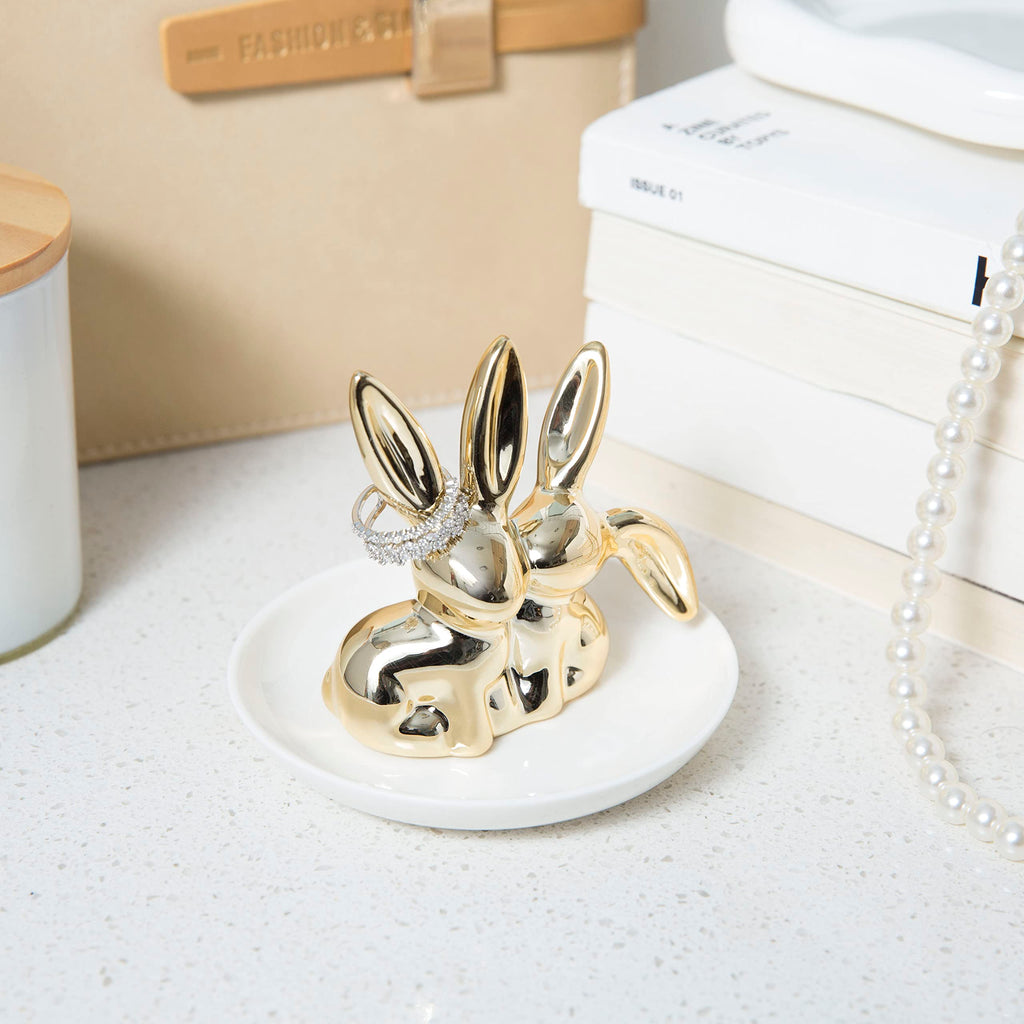 Ceramic Bunny Ring Holder - Rabbit Ring Dish Jewelry Holder Dish Trinket tray for Rings Earrings Necklace Organizer
