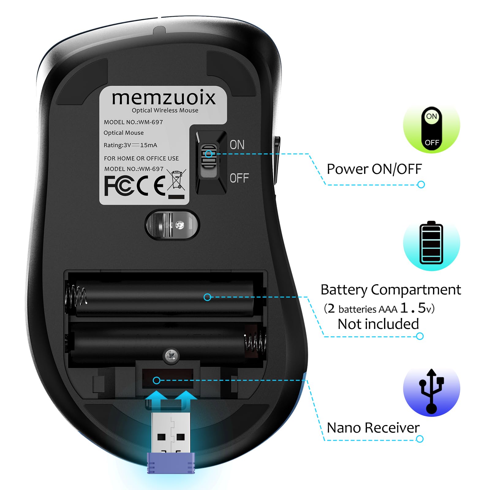 Portable Computer Wireless Mouse for Laptop, PC, Desktop, MacBook, 5 Buttons