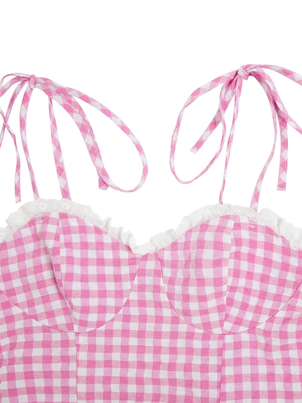 Women's Gingham Print tie Shoulder Sleeveless Ruffle Hem Cami Dress