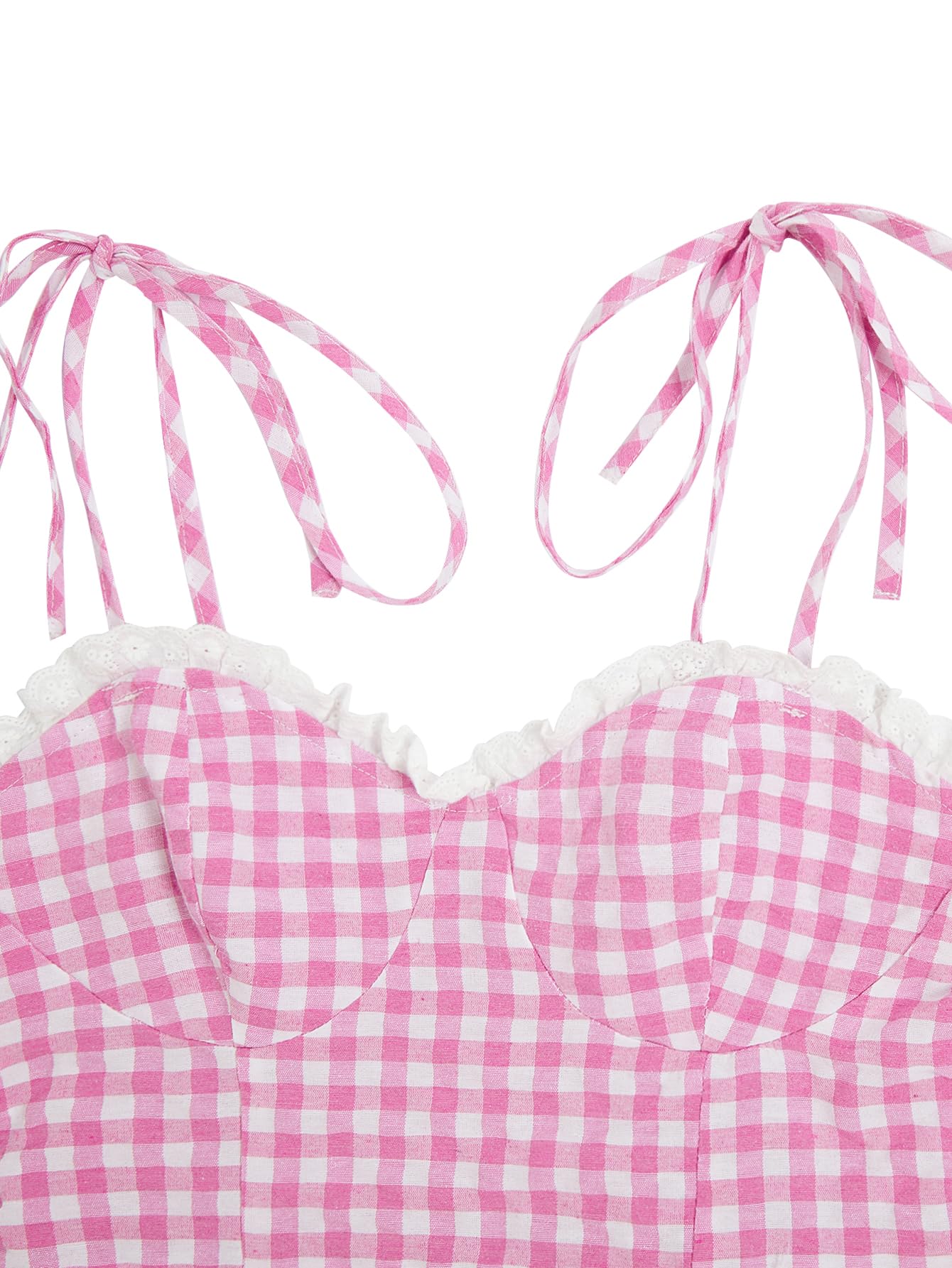 Women's Gingham Print tie Shoulder Sleeveless Ruffle Hem Cami Dress