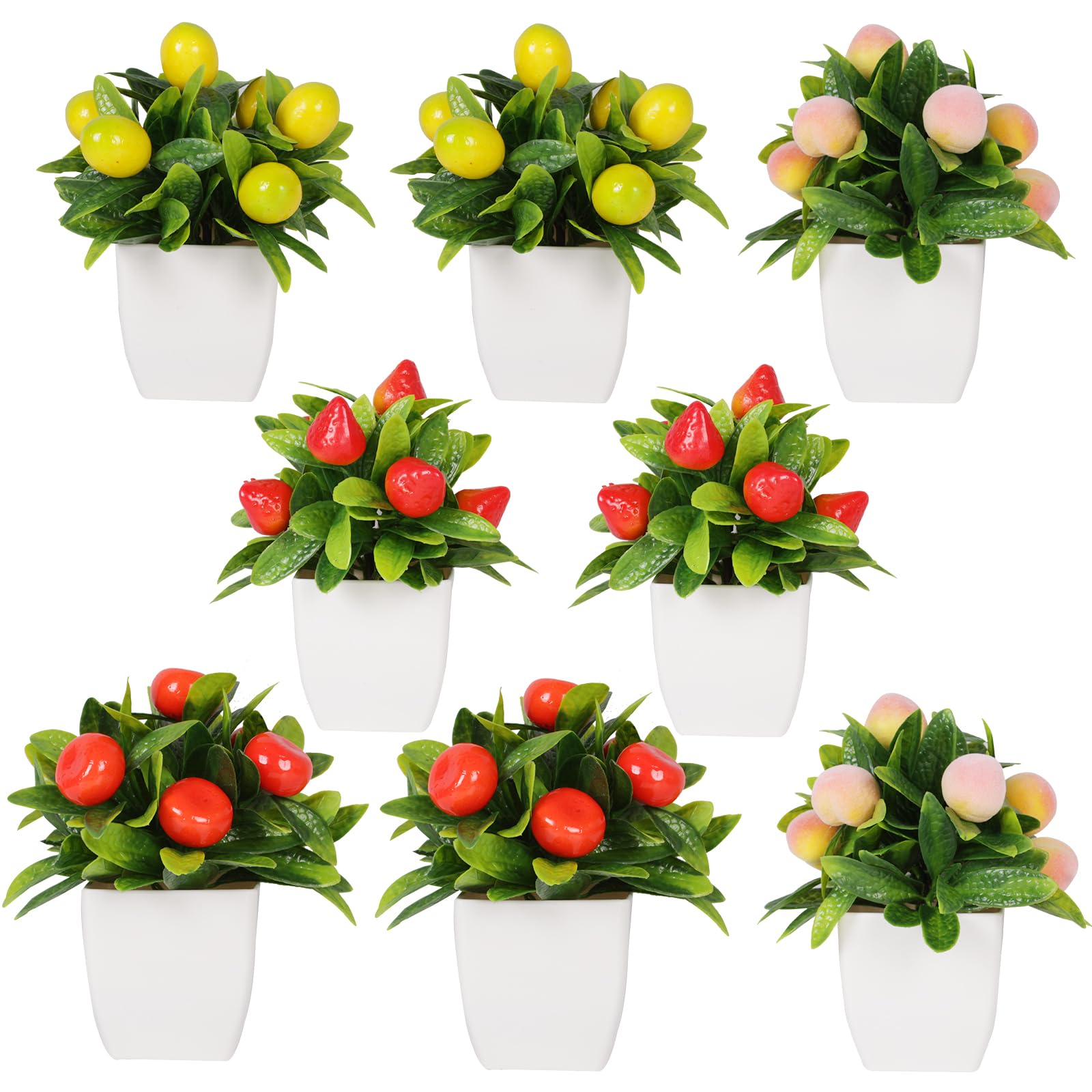 Fruit Artificial Plants Fake Fruit Potted Plant 6inches Fake 4pcs Tree with Small Pot Mini Fake Plant Decor