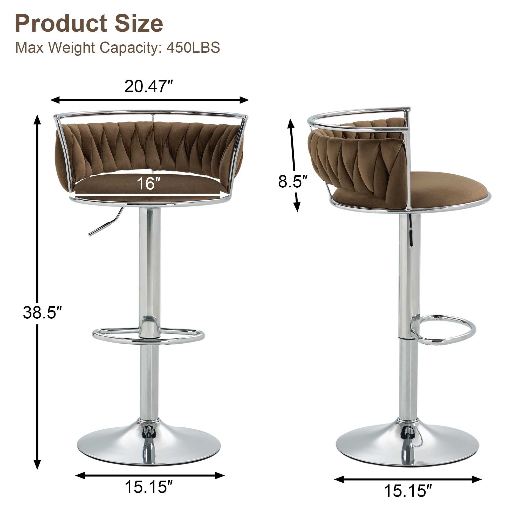 Velvet Swivel Bar Stools, Adjustable Counter Height Bar Chairs with Low Back & Footrest, Modern Gold Bar Stools for Kitchen Island, Bar Pub