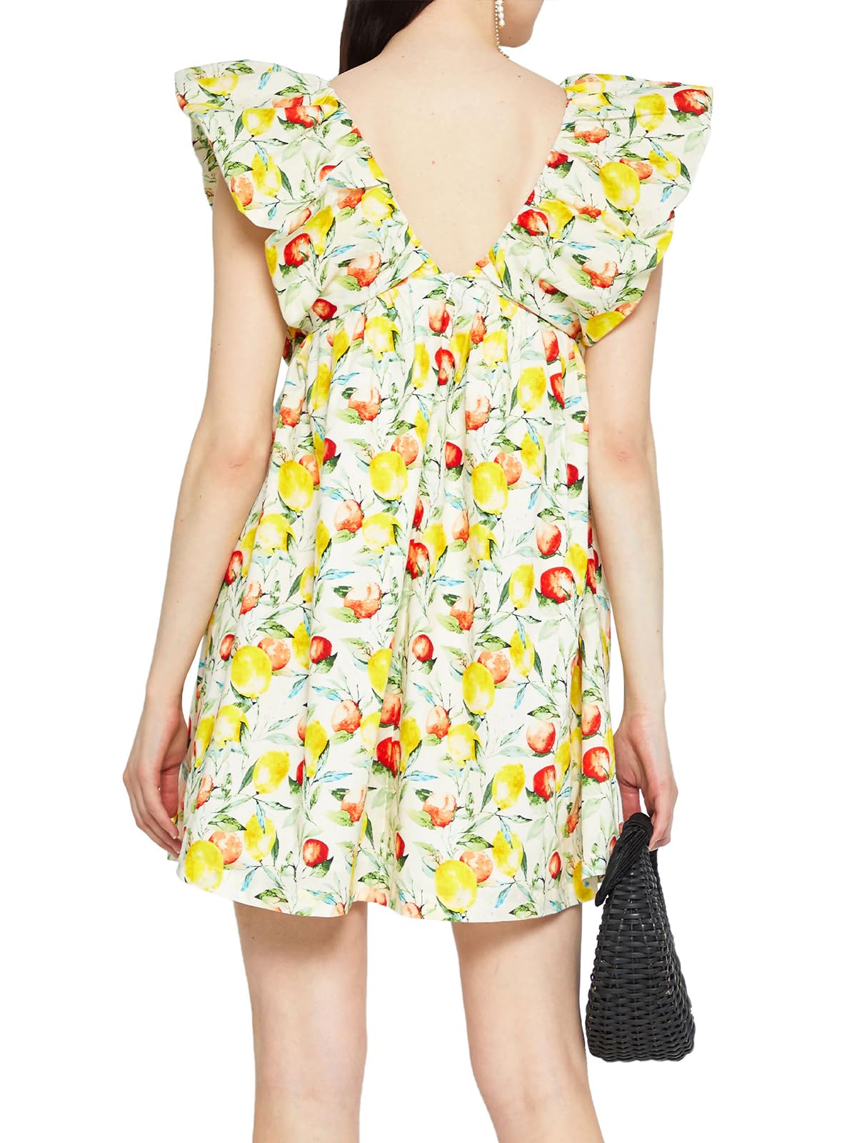 Women's Mini Dress V Neck Puff Sleeve Dress Short Babydoll Bow Dress