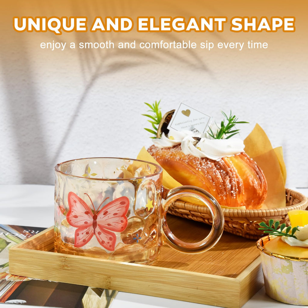 Glass Butterfly l Mugs, 10oz lUnique Glass Cup with Handle