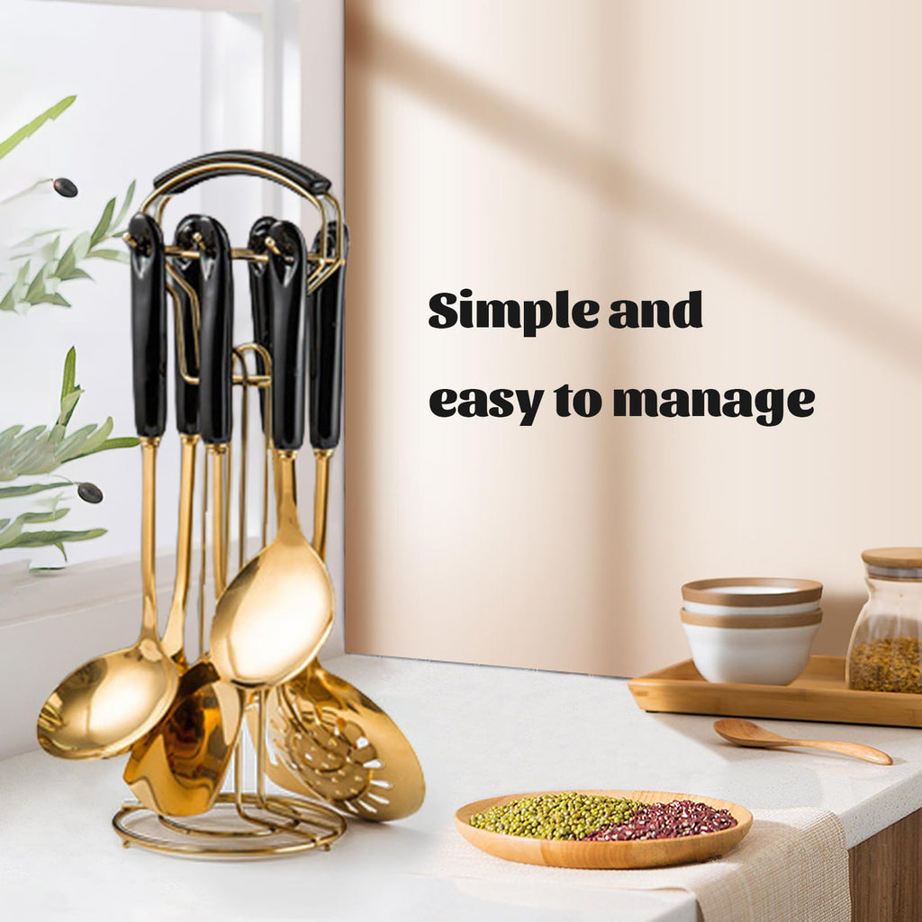 Gold Kitchen Utensils, 7pieces Gold Cooking Utensils Set, Kitchen Tools Set With Utensil Holder, Gold Kitchen Accessories, Dishwasher Safe, Easy To Clean