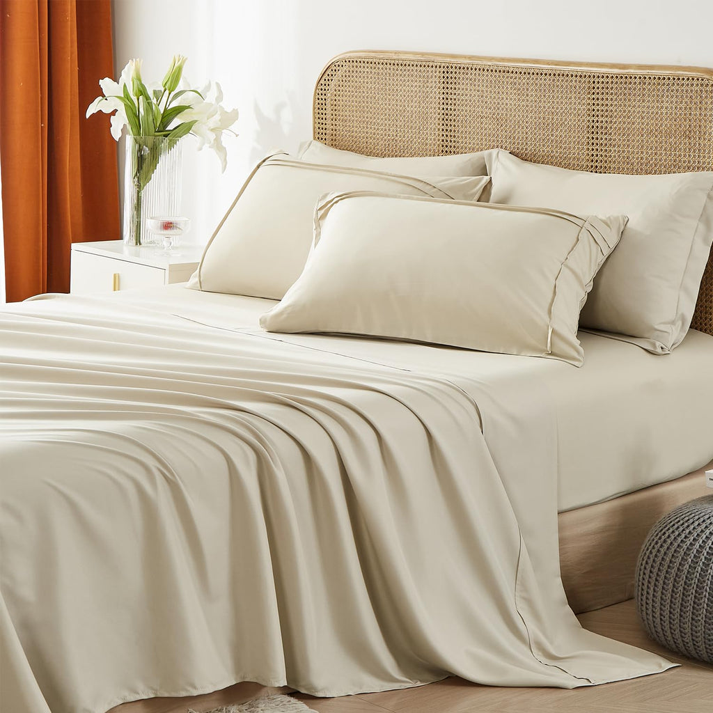 Comforter Set 7 Piece Bed in a Bag, Grid Pinch Pleat Bedding Set, Striped Textured Soft Microfiber Comforter with Sheet Set