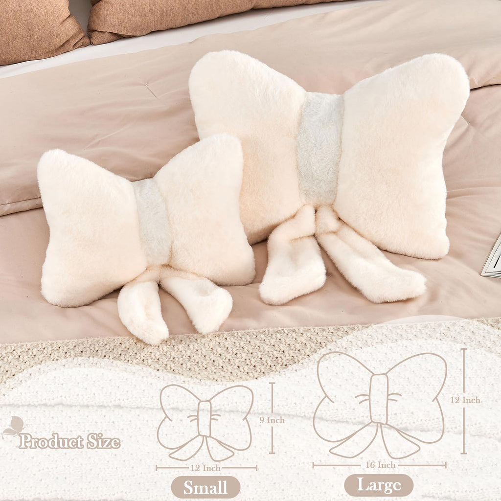 Bow Pillow, Soft Bow Decorative Pillows with Faux Rabbit Fur