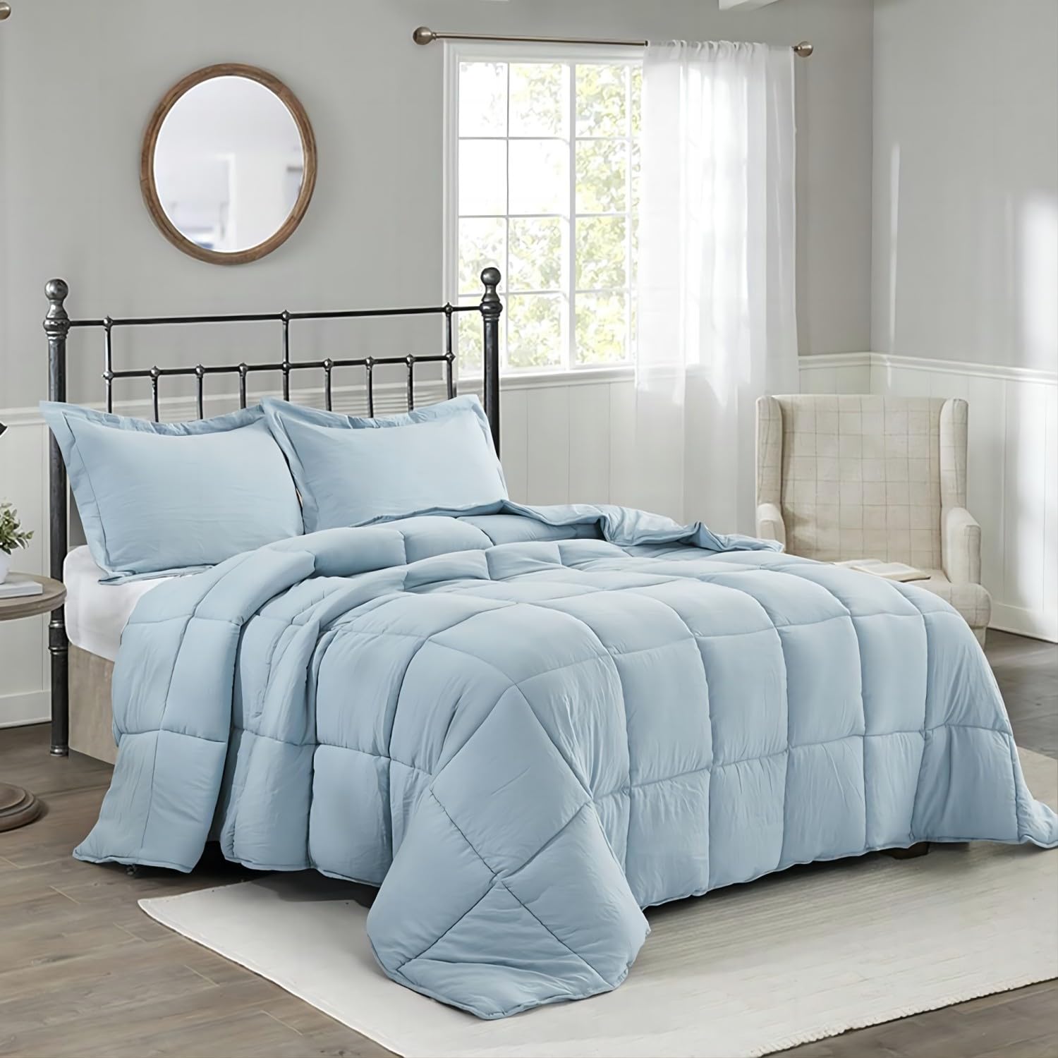 Reversible Down Alternative Comforter with Two Shams - Quilted Duvet Insert with Corner Tabs - Box Stitched Blanket - Super Soft, Fluffy