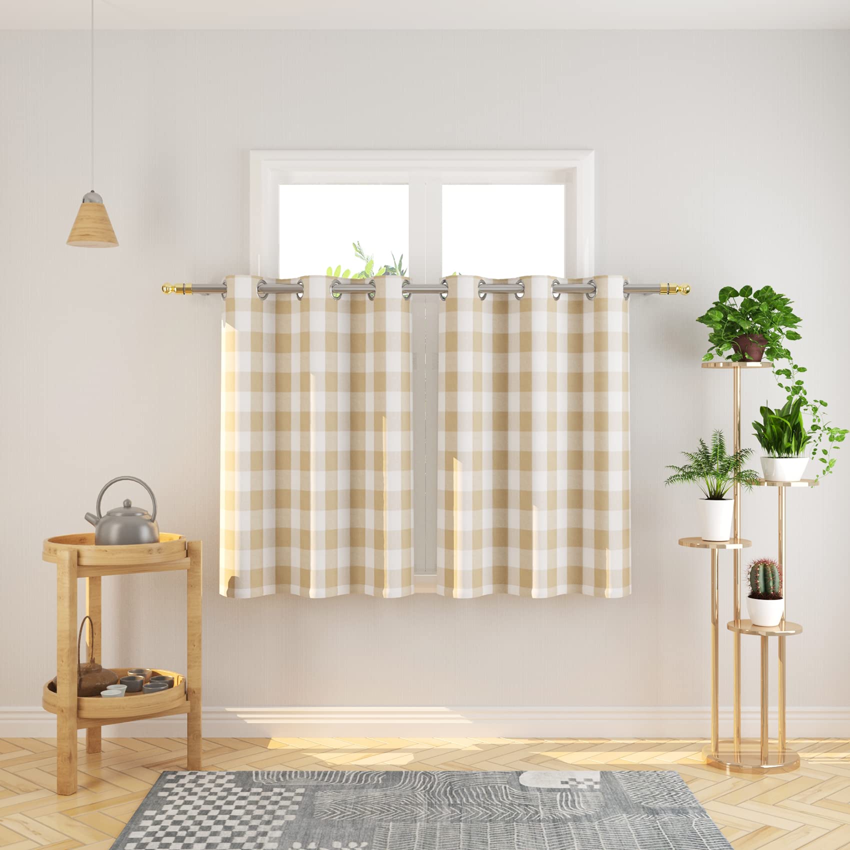 Tier Curtains Check Gingham Plaid Window Curtain Panels Bathroom Grommet Top Window Treatment 2 Panels