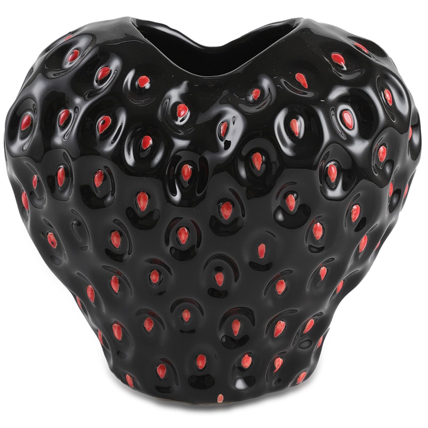 Strawberry Ceramic Flower Vase, Decorative Cute Ornament Vase for Aesthetic Decor Flower Arrangement, Unique for Colorful Modern Vintage Decor Centerpiece, 5inch