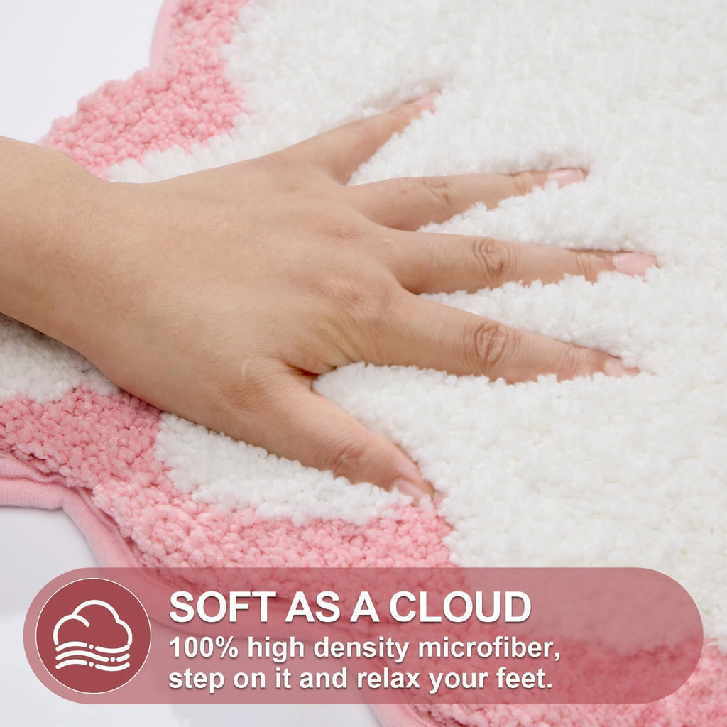 Cute Scalloped Bath Mat, Fun Plush Microfiber Scallop Bathroom Rugs Non Slip Washable Quick Dry Absorbent