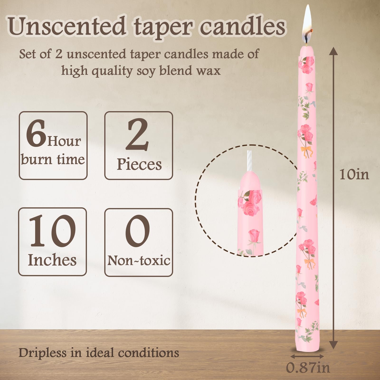 Smokeless Dripless Long Candlesticks, Unscented Tapered 10-Inch