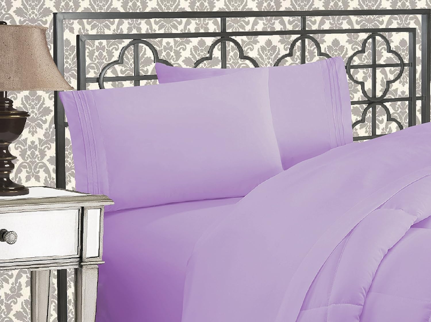 Elegant Comfort Luxurious 1500 Premium Hotel Quality Microfiber Three Line Embroidered Softest 4-Piece Bed Sheet Set, Wrinkle and Fade Resistant