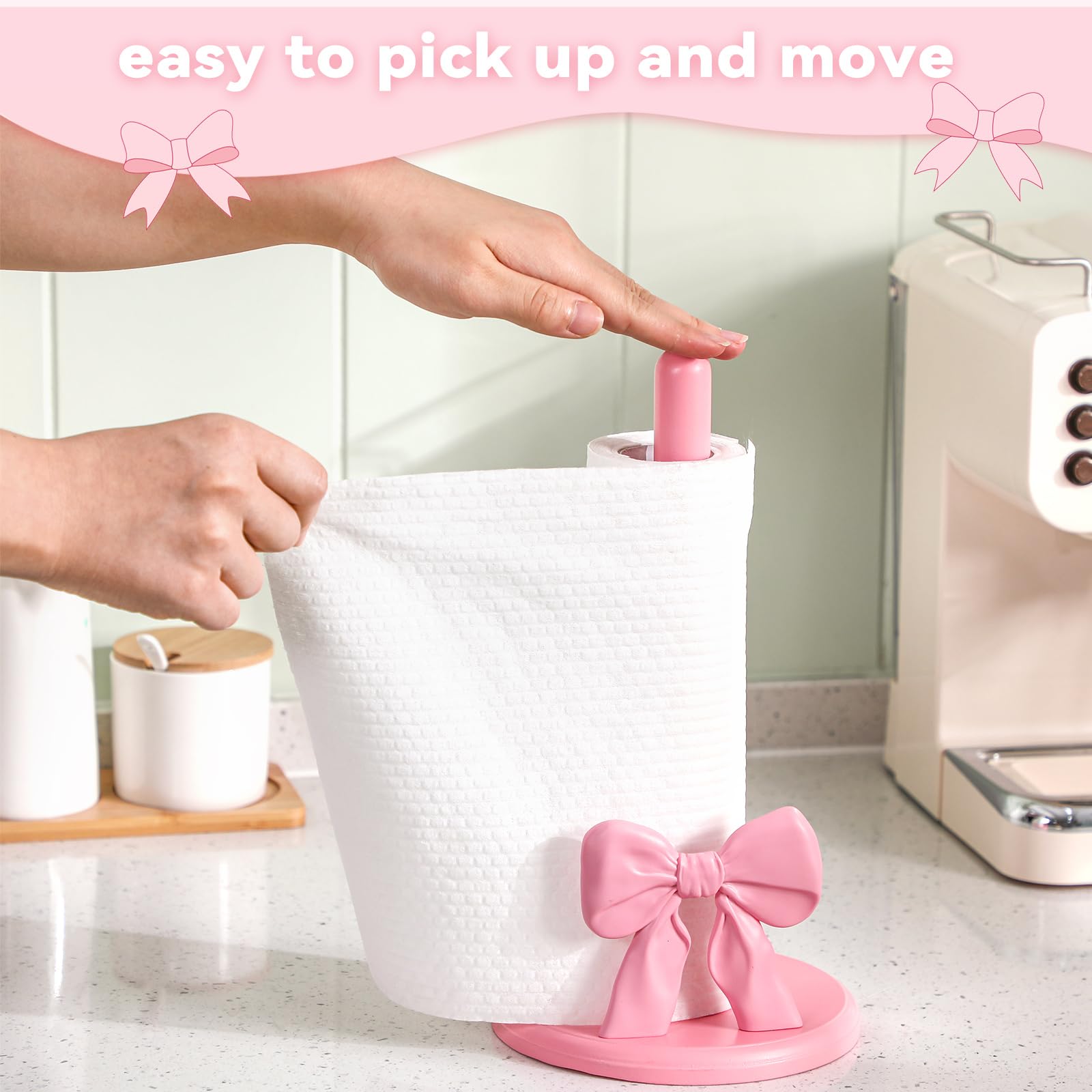 Coquette Pink Bow Paper Towel Holder Cute Wooden Decorative Paper Towel Stand Free-Standing