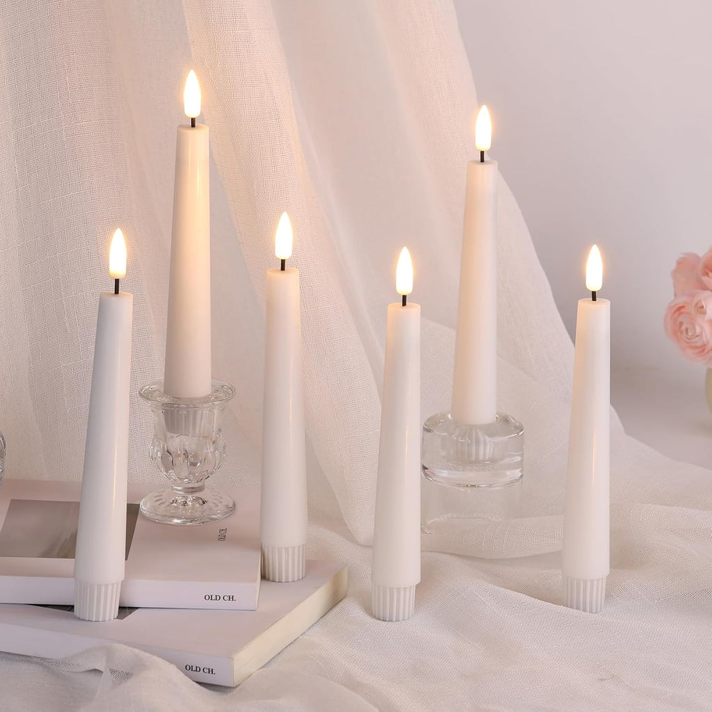 Short Flameless Taper Candles with Remote, Flickering Battery LED Wax Candlesticks Set of 6
