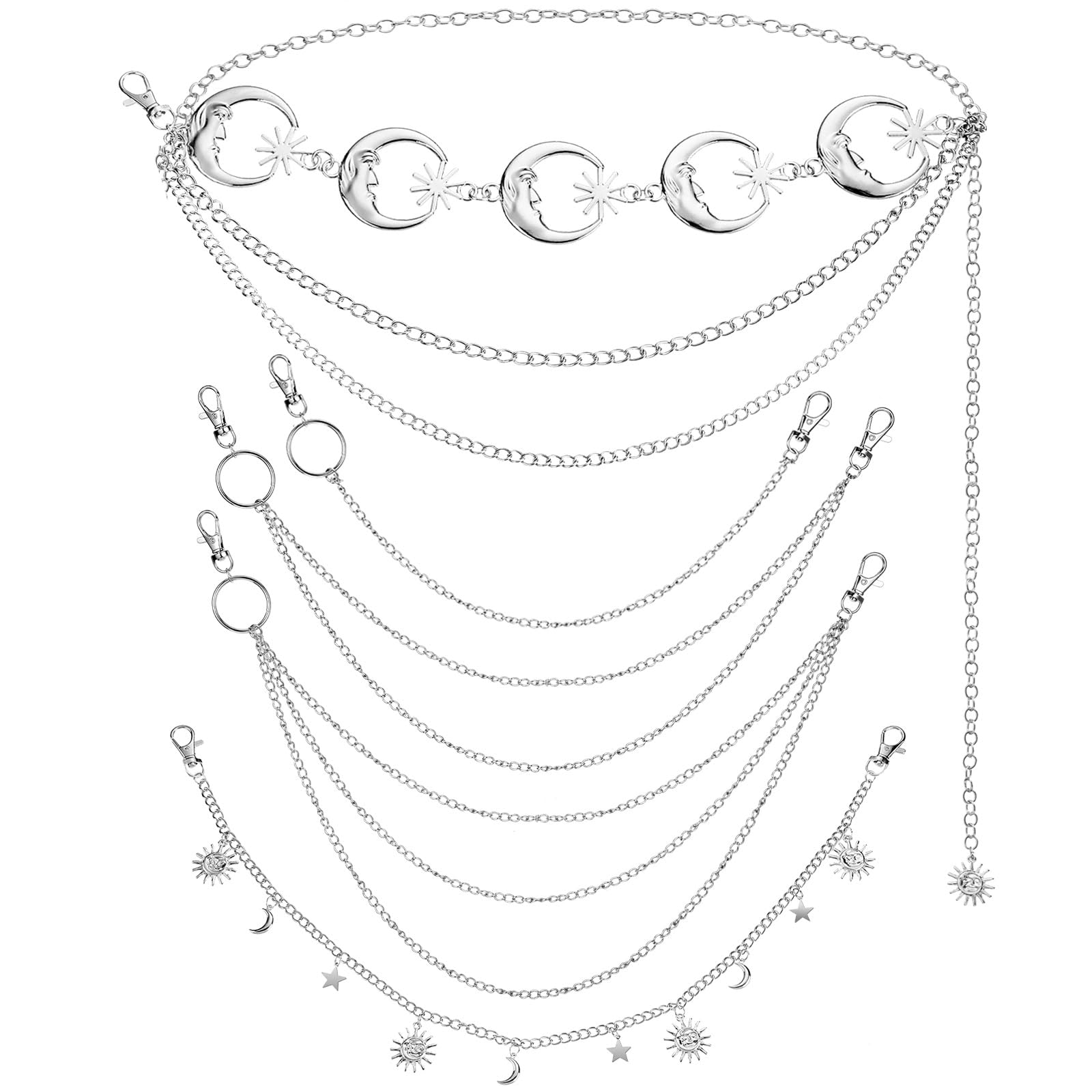 Multi-Layer Chain Belt â€?5-Piece Hip Hop Metal Wallet Chains for Jeans & Pants