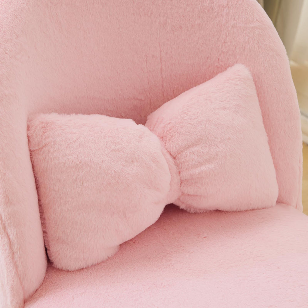 Cute, non-wheeled desk chair with backrest, fluffy cushion, cozy makeup chair with adjustable golden legs