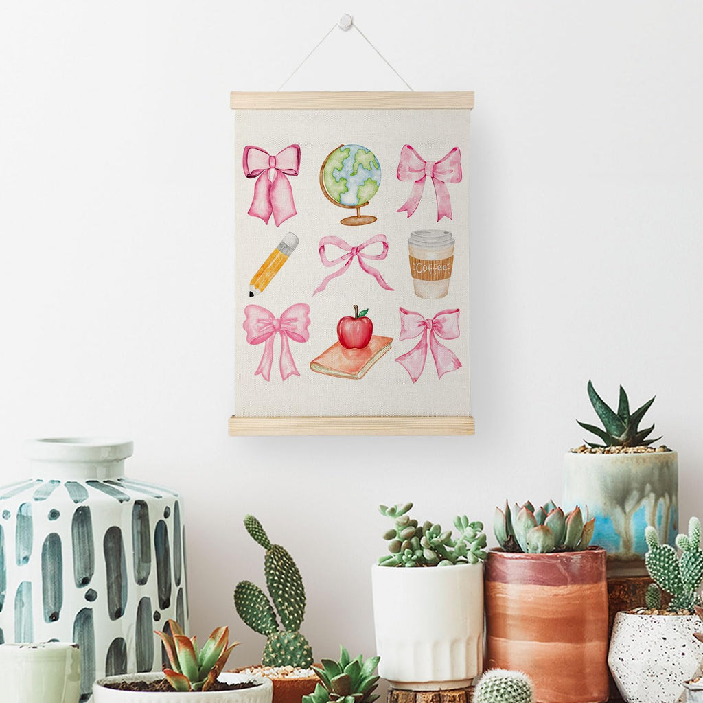 Coquette Teacher Wall Decor - Preppy Teacher Wall Art with Wooden Poster Hanger, for Office & Classroom, 12x16 Inch