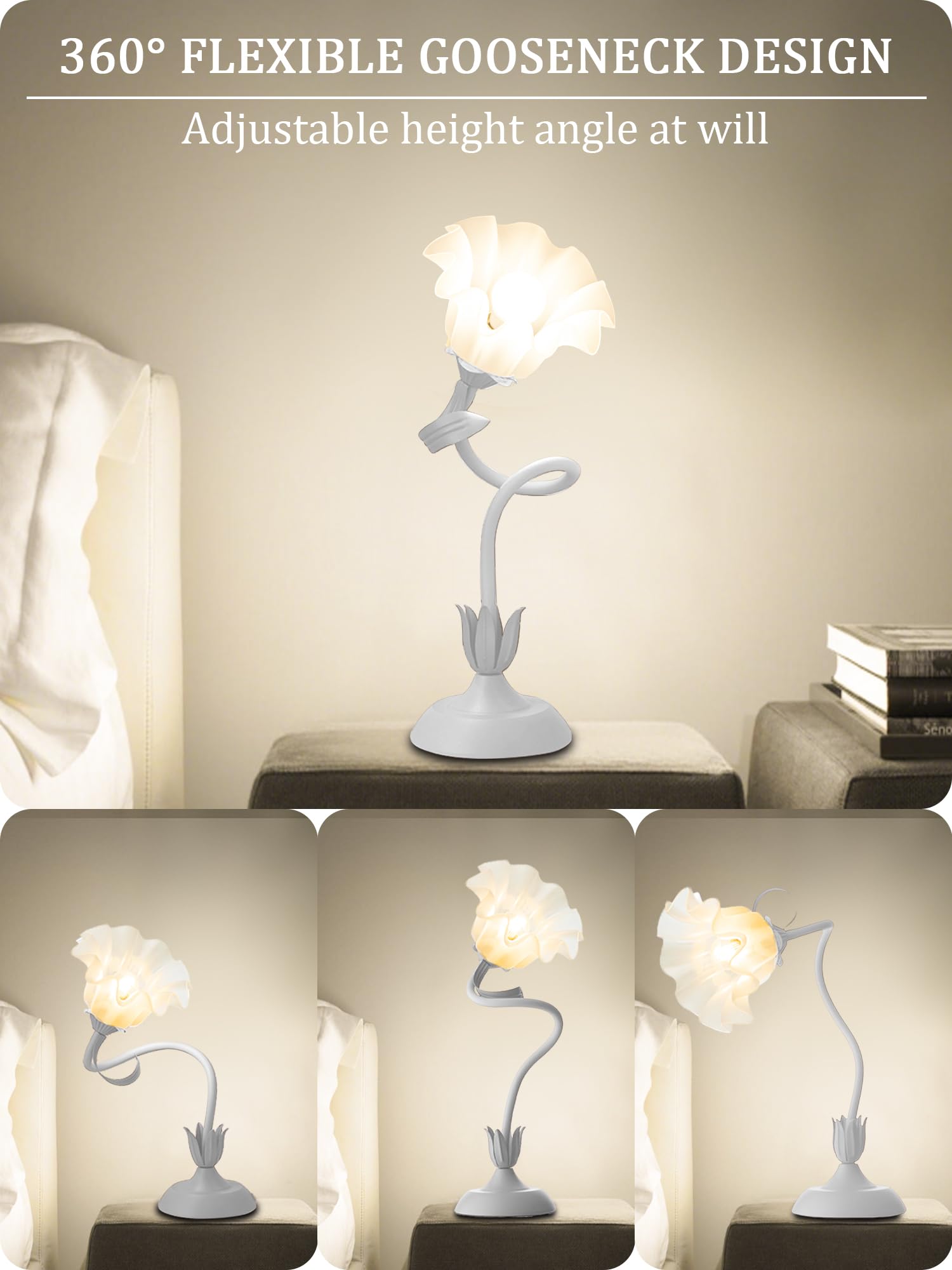 Vintage Flower LED Table Lamp â€?Kawaii Bedside Reading Light with 3 Color Modes