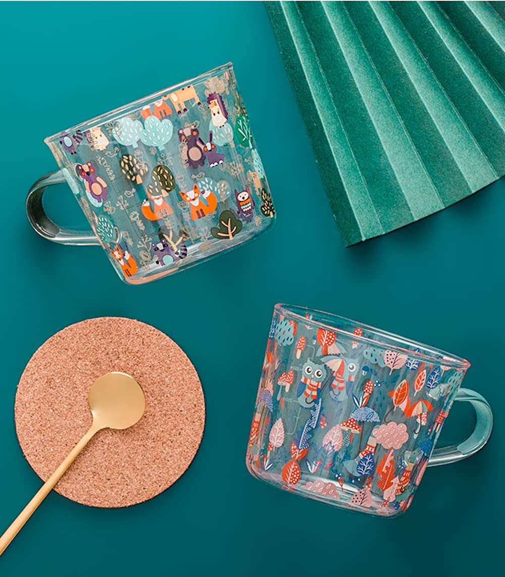 Forest Party Clear Glass Mug with Handles 17oz Cute Glass Measuring Cup