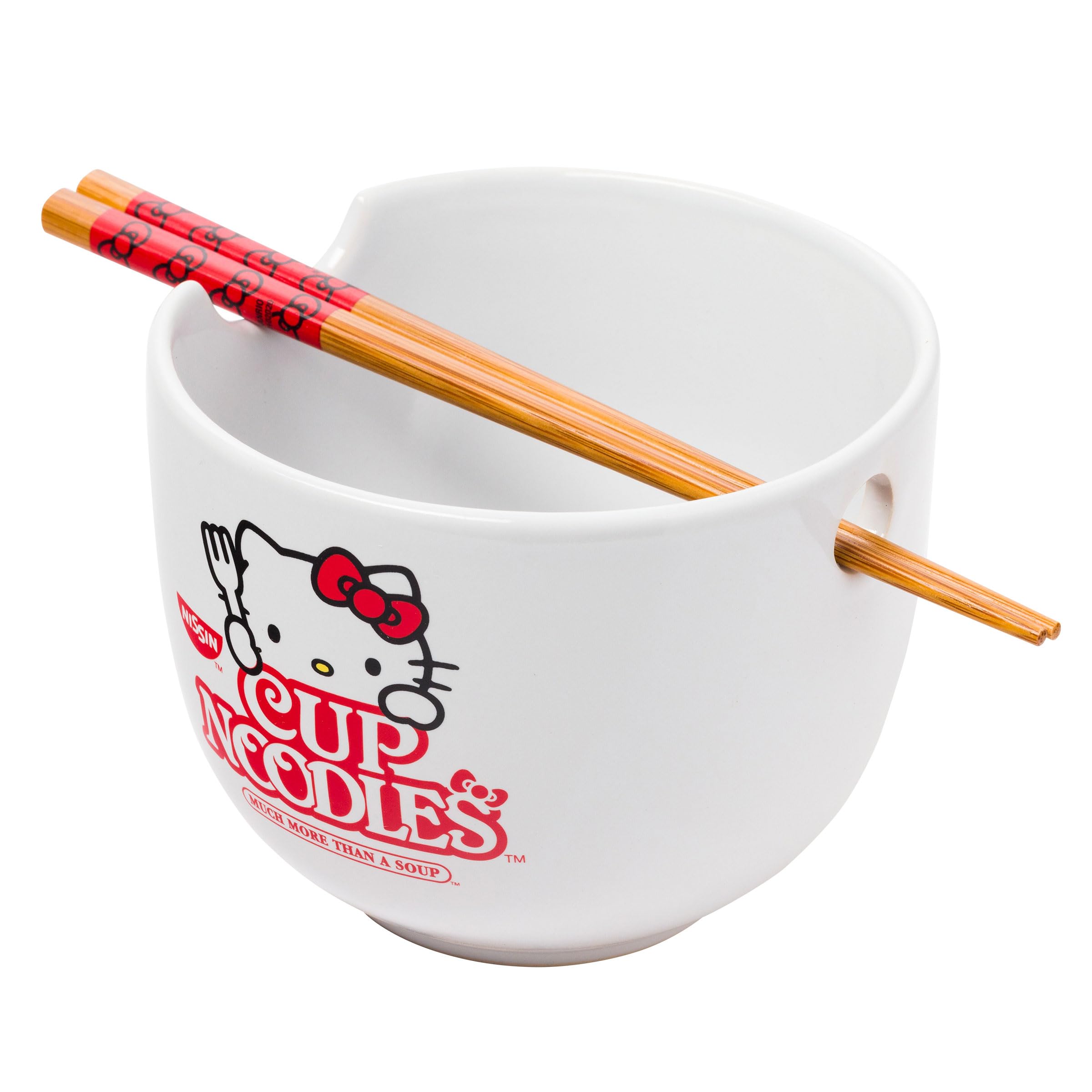 Ceramic Sanrio Hello Kitty Ramen Noodle Rice Bowl with Chopsticks, Microwave Safe