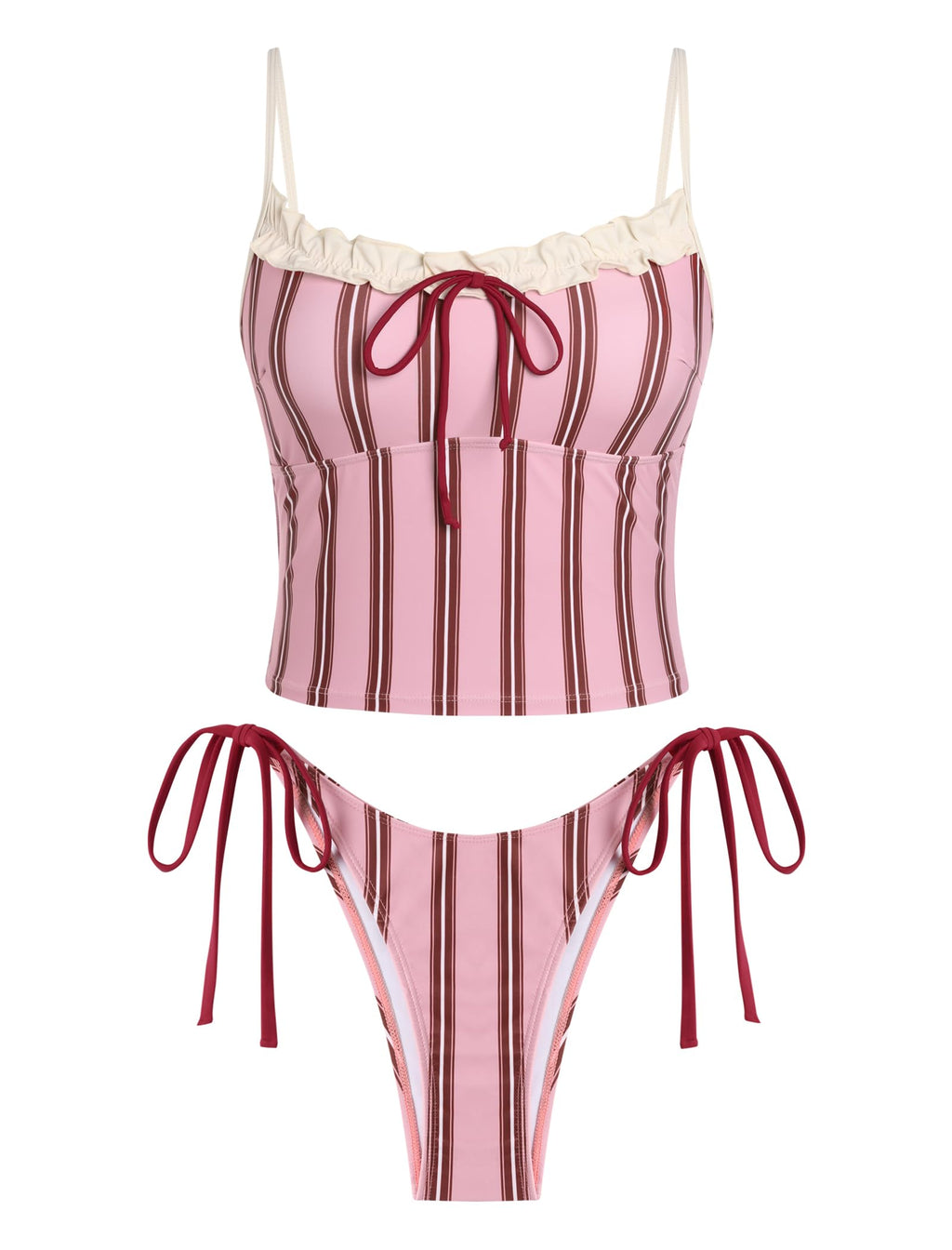 Tankini Swimsuits for Women Tie Front Tummy Control Spliced Ruffles Bikini Sets Two Piece Bathing Suits