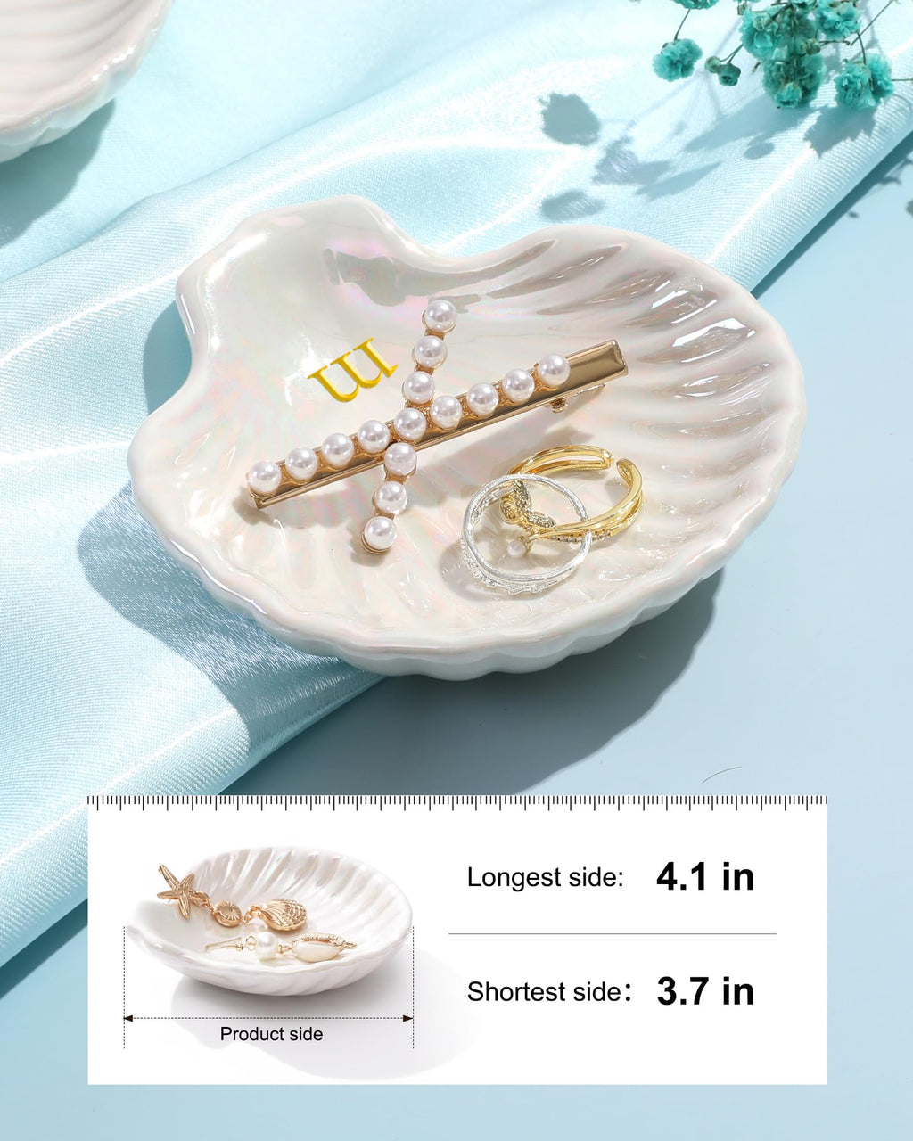 Monogrammed Shell Ceramic Ring Tray Trinket Dish Jewelry Plate Tray