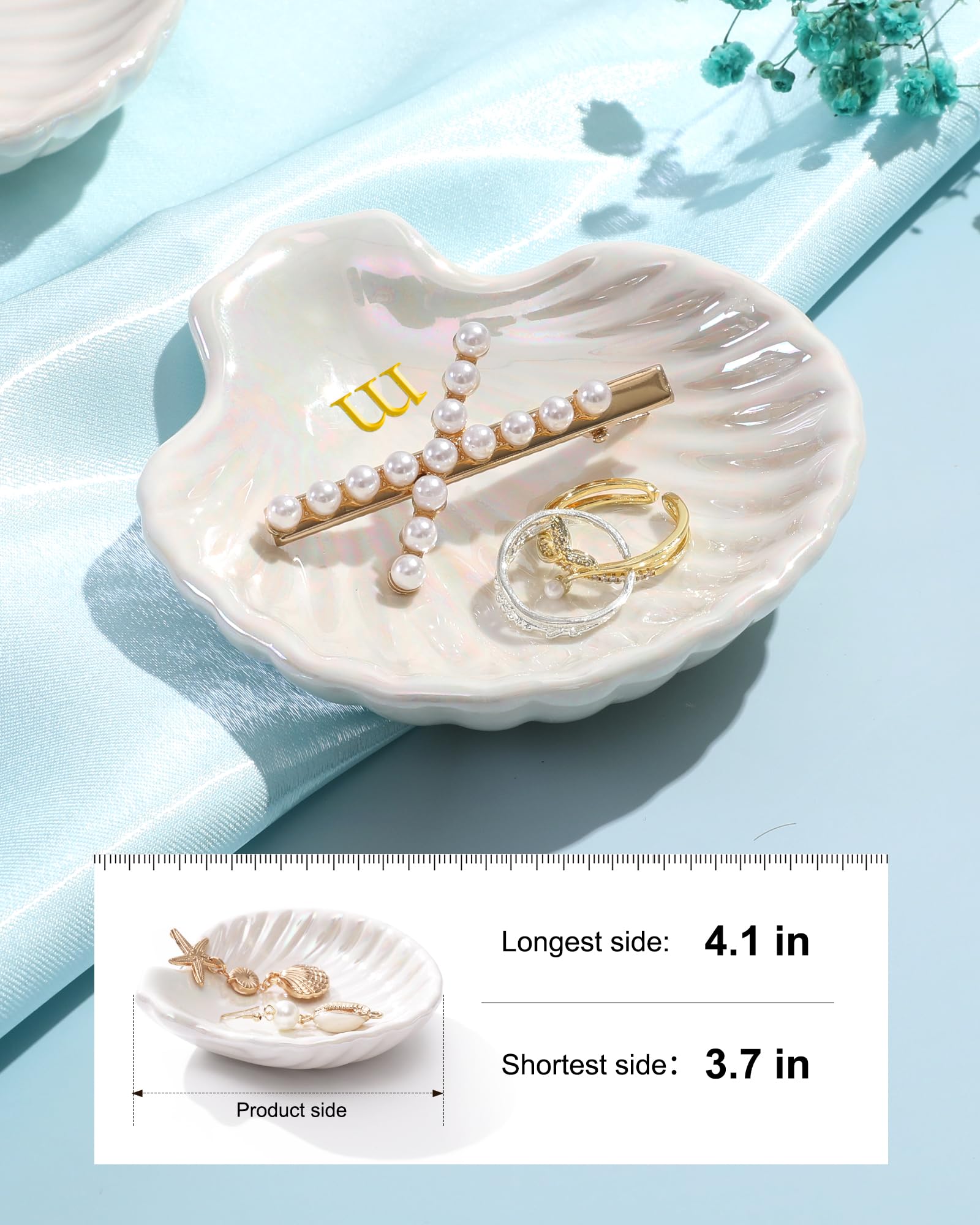 Monogrammed Shell Ceramic Ring Tray Trinket Dish Jewelry Plate Tray