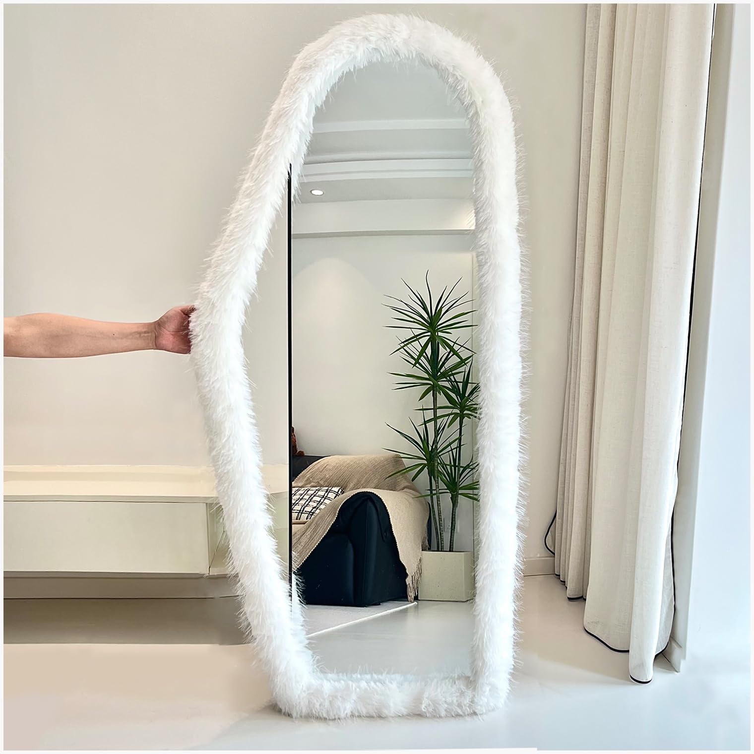 Fluffy Mirror Frame Cover for Arched & Full-Length Mirrors (â€?Stretchy, Non-Slip Fit â€?Soft & Durable Décor (Mirror Not Included)