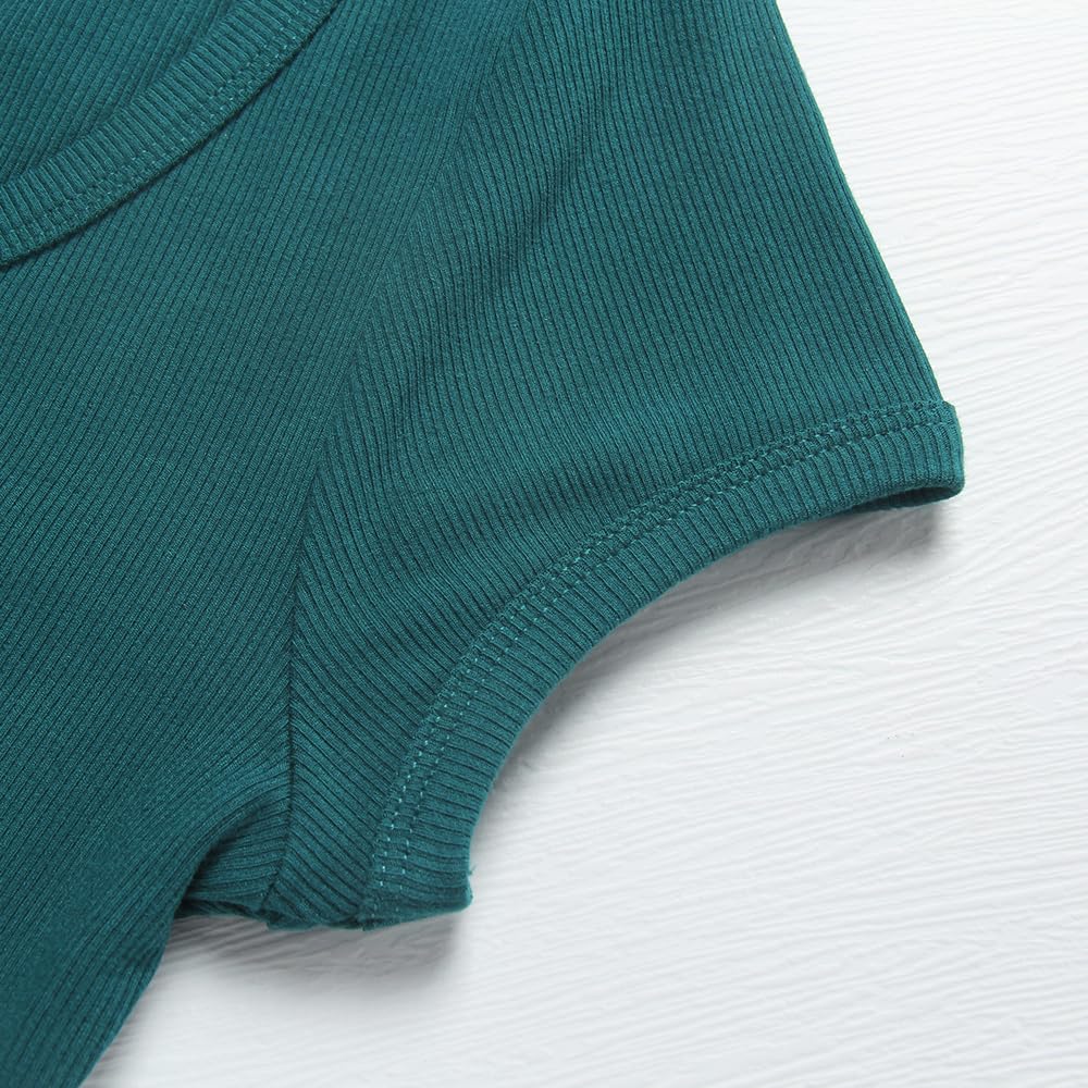 Women's Short Sleeve T-Shirts Form Fitting Ribbed Knit V Notch Scoop Neck Basic Crop Top